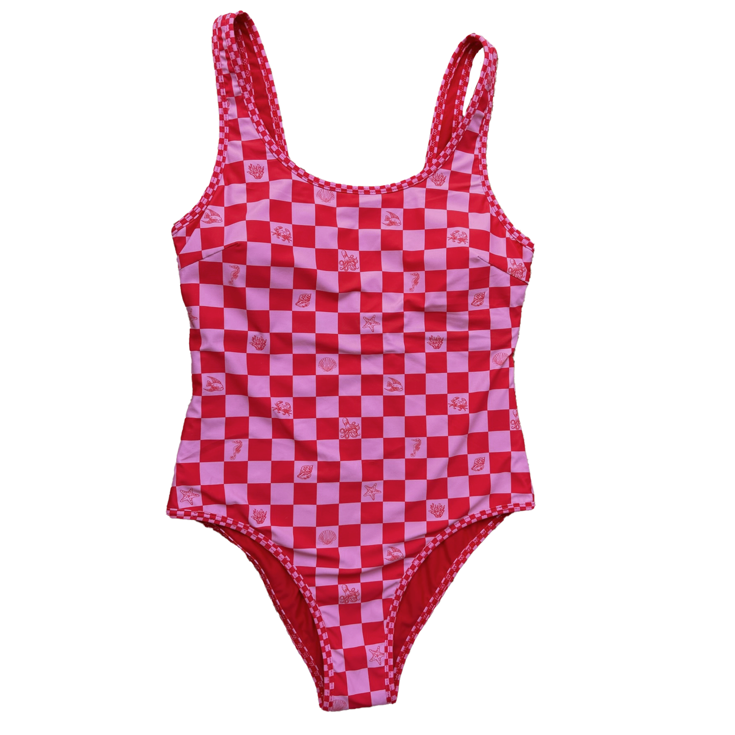 Curlewis Scoop Neck One Piece With Binding - Sea Friends Pink/Red