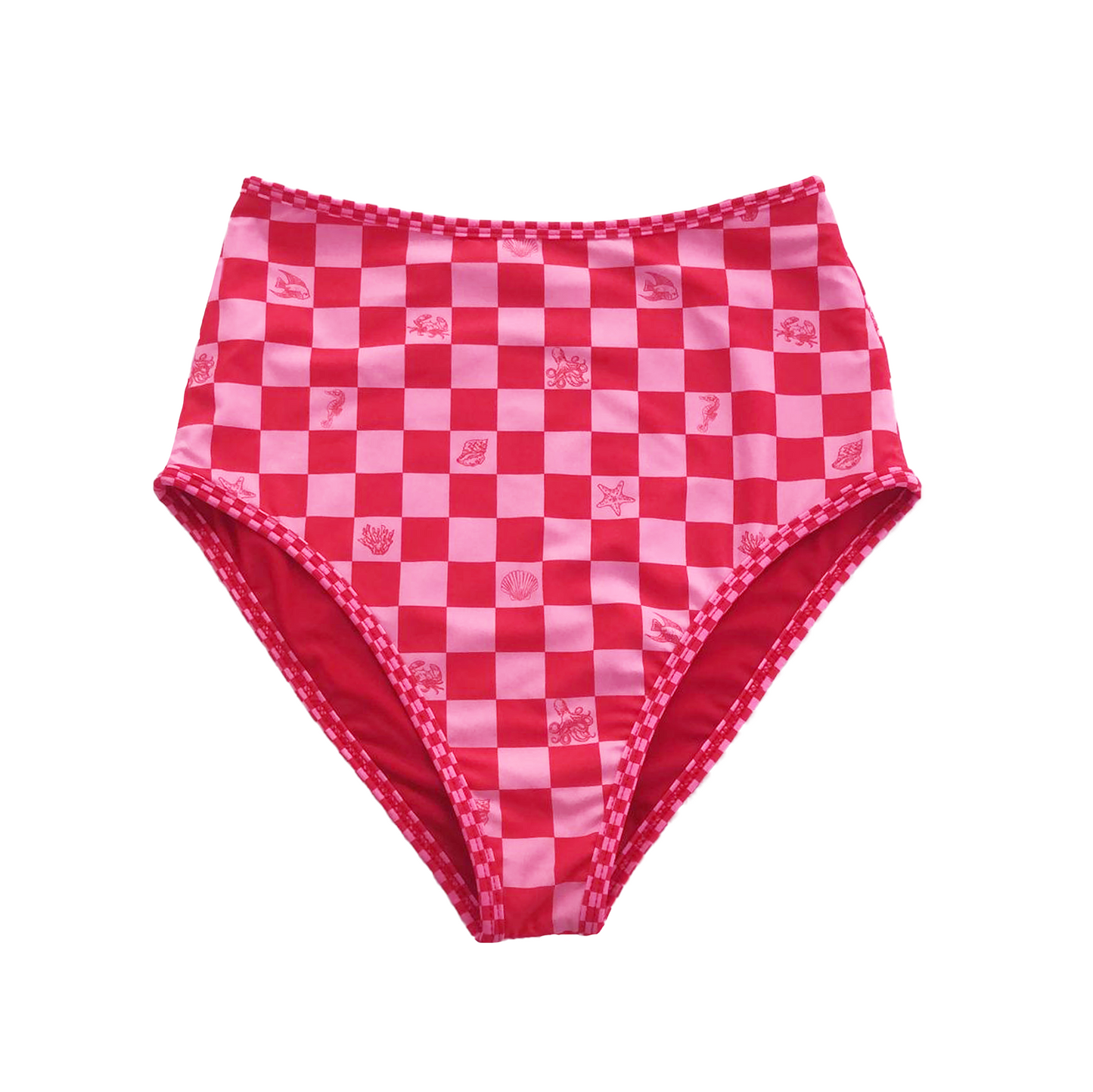 Brighton High Waist Bottoms - Sea Friends Pink/Red